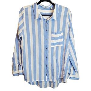 Soft Surroundings Women's Nautical Blue and White Button Down Blouse Sz XL